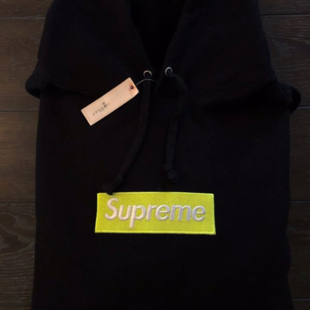Supreme Box Logo Hoodie FW17 Black Lime Green XL